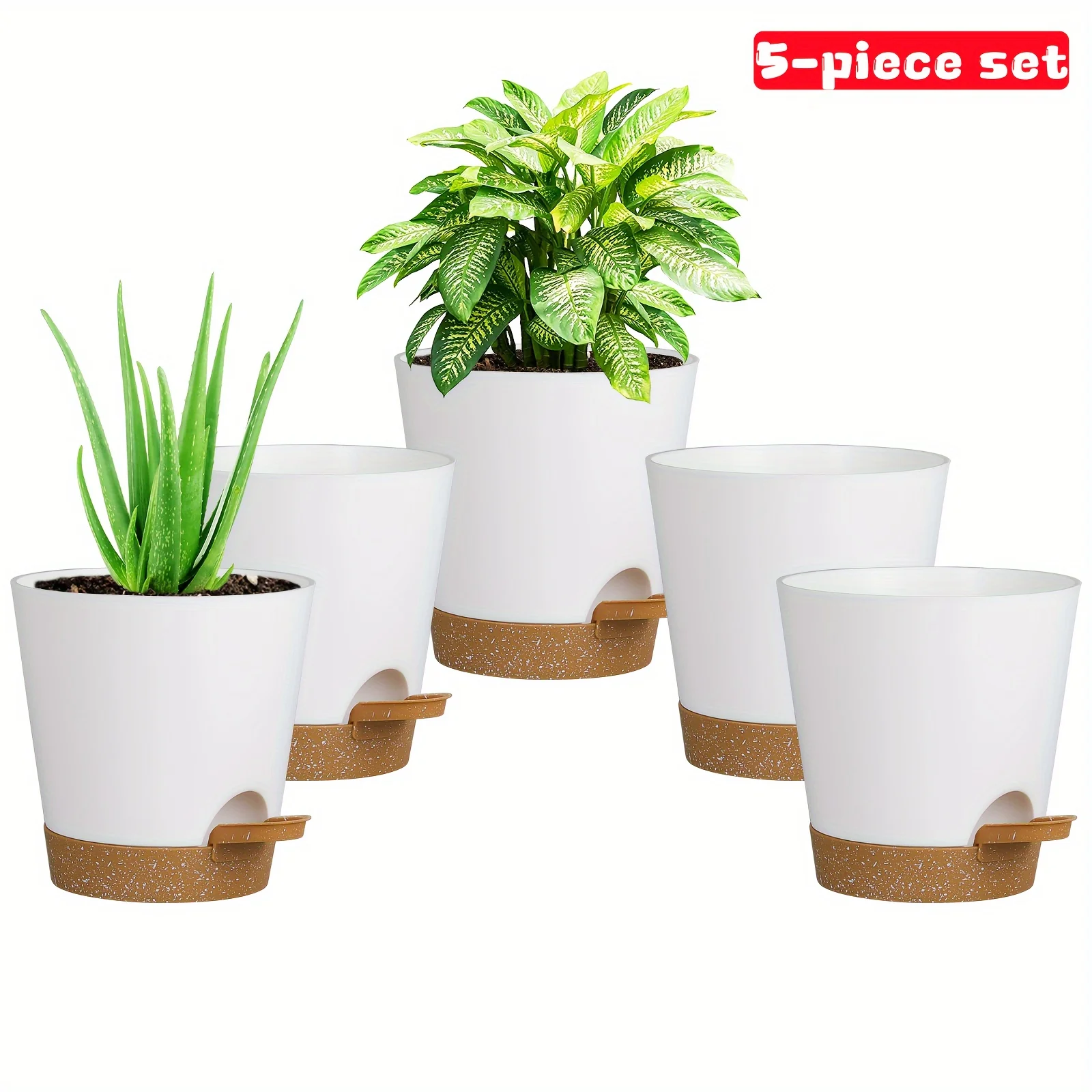 Automatic | Watering Olisx-H1405-5 Set of 5 Automatic Watering Flower Pots | Modern African Violet Pots with Drainage Holes And Trays | Suitable for Home Gardens, 5 Inches (Approximately 12.7 Cm)